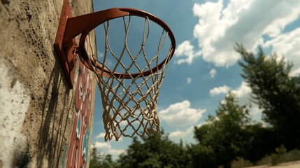 Basketball hoop mounted on a wall surrounded by a colorful mural creating a dynamic urban sports atmosphere
