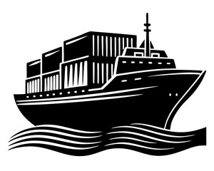 Obraz premium Cargo ship vector silhouette illustration isolated on white background