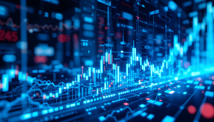 Fototapeta premium Futuristic Financial Data Dashboard with Glowing Charts and Graphs