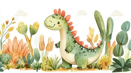 Obraz premium Cute dinosaur in a lush prehistoric landscape (15)