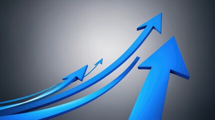 Dynamic blue arrow dynamically points upwards against a gradient backdrop. Abstract design conveys growth, forward motion, direction, and progress.