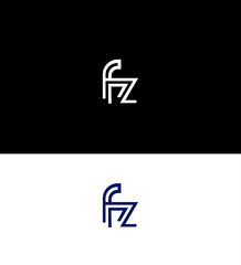 Modern Minimalist FZ Monogram Logo Design White, Blue, Black