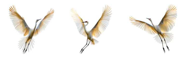 Collection of majestic bird flying with wings fully extended isolated on a white or transparent background.