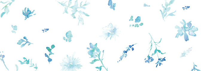  水彩画。水彩タッチのベクターイラスト。青い花のガーベライラスト。植物と花のベクターフレーム。Watercolor painting. Vector illustration with watercolor touch. Blue flowers gerbera illustration. Vector frame of plants and flowers.