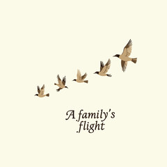 Fototapeta premium A Family's Flight: Vector Illustration of Birds Flying Together. Warm and Elegant Design for Mother's Day and May Celebrations. Simple Lines and Soft Colors Depict Family Connection. Bird Family Art