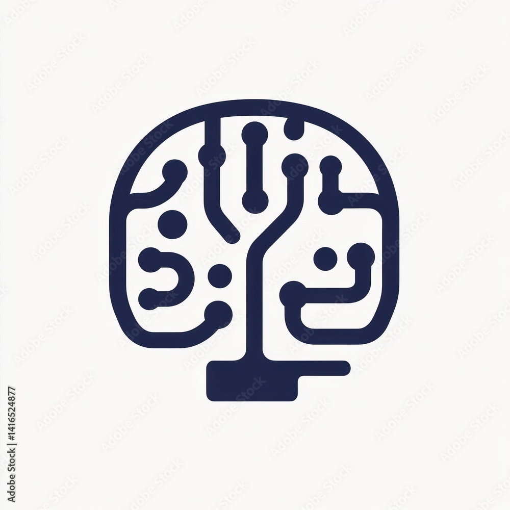 Poster artificial intelligence concept: brain circuit symbol isolated on white backdrop