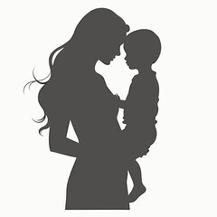 Mother and Child Silhouette Vector: A Minimalist Graphic Illustrating Unconditional Love. Timeless Monochrome Design for Mother's Day, Family Bonds, and Parenting Themes. Ideal for Greeting Cards,