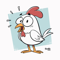 Funny Cartoon Chicken Screaming – Surprised White Hen Vector Illustration	
