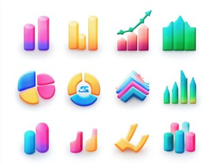 Isolated pack of digital finance charts on a clean white background.