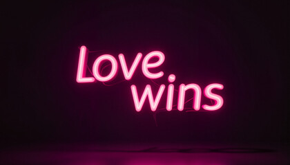 Obraz premium Love Wins Neon Sign Against Black Background 