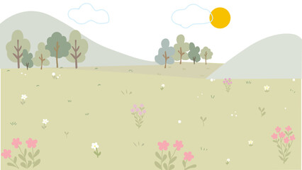 Minimal Pastel Forest Landscape with Trees and Flowers