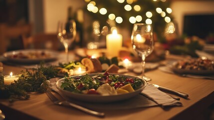Fototapeta premium Cozy Christmas Eve Dinner: A Festive Table Setting