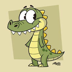 Cute Cartoon Crocodile Smiling – Funny Green Alligator Vector Illustration