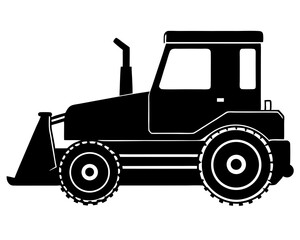 Bulldozer vector silhouette illustration isolated on white background