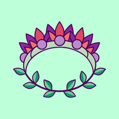 Decorative Floral Crown with Colorful Blossoms awareness vector illustration, Self love theme and Green Leaves on Light Green Background