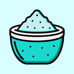 Teal Blue Bowl Overflowing with Snowy awareness vector illustration, Self love theme Sugar and Decorated with Black Spots