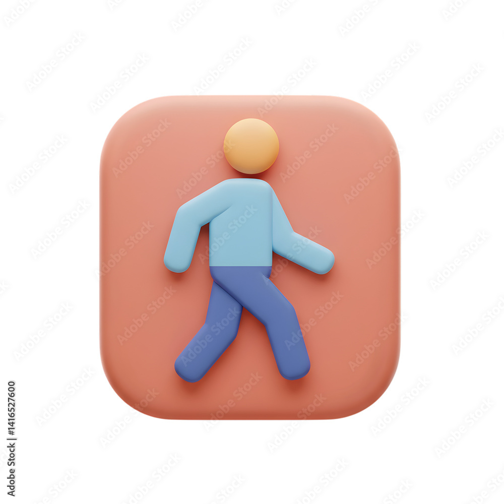 Fototapete 3d rendering of a stylized walking figure inside rounded square app icon