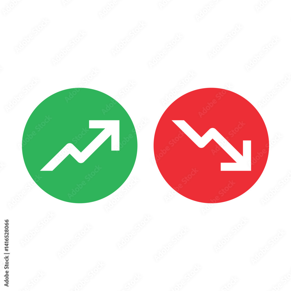 Poster two round icons with arrows up, down. vector images isolated on white background.