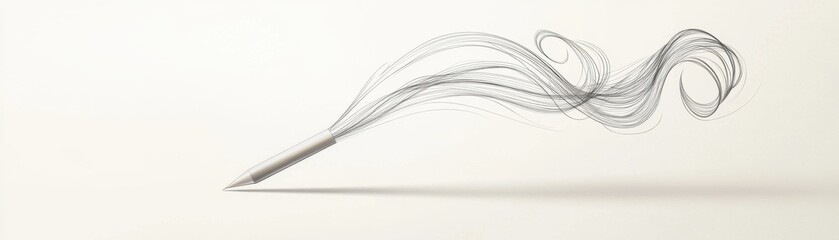 Fototapeta premium A sleek pen with swirling lines, symbolizing creativity and fluid ideas, rests on a minimalist background.
