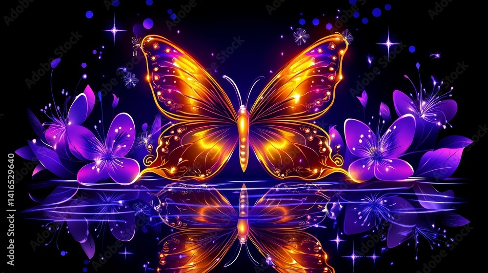 Poster radiant butterfly with sparkling wings abstract glowing butterfly with symmetrical display of colors