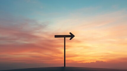 A silhouette of a directional sign against a vibrant sunset sky, evoking feelings of guidance and exploration.