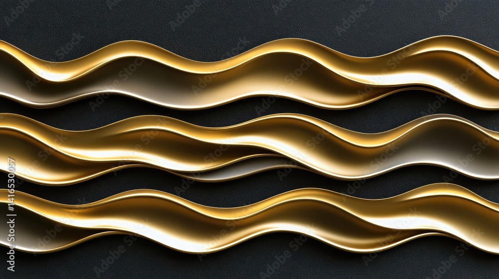 Poster abstract d golden wave pattern on matte black surface creating a modern and opulent design with spac