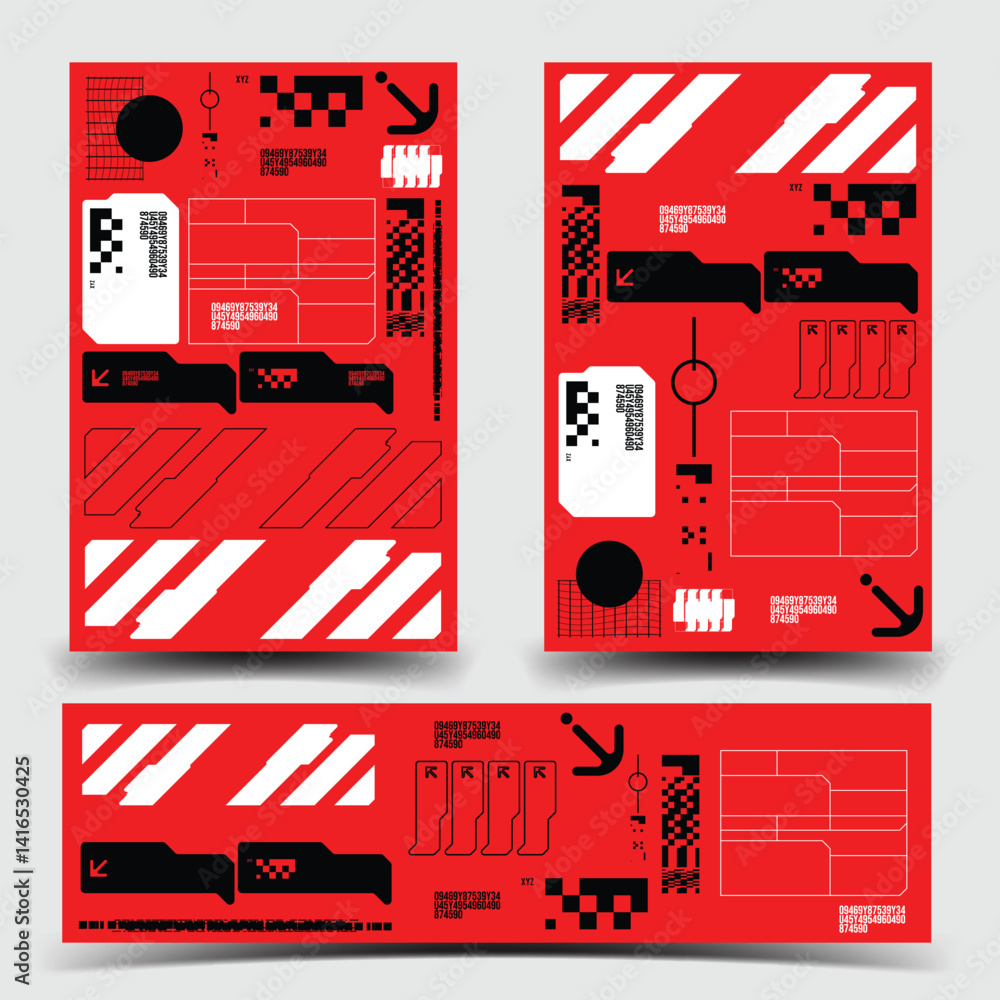 Poster y2k 2000s scifi cyberpunk retro-futuristic layout template set dashboard for ux-ui application, 2d v