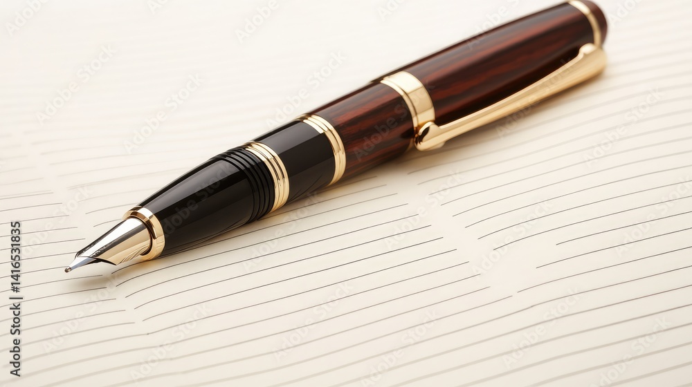 Poster a close-up of a pen resting on a blank notebook, symbolizing the start of business idea creation wit