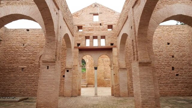 Wide view of an Ancient mosque in the site of Chellah, ancient archeological site located in Rabat, Morocco.