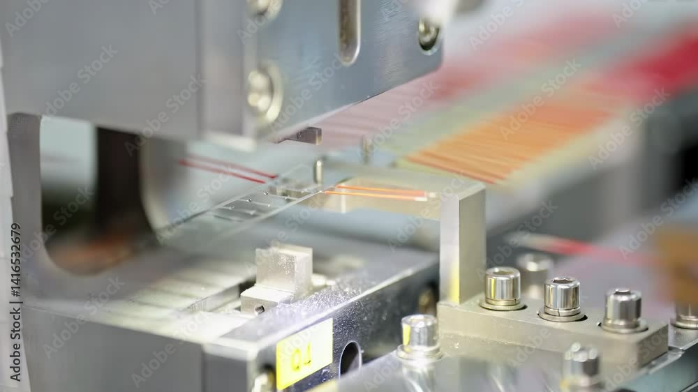 Poster technology industrial automation concept, factory environment assembling electronic components on an