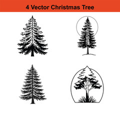 Minimalist Black and White Christmas Tree Silhouette,Christmas tree silhouette vector.
