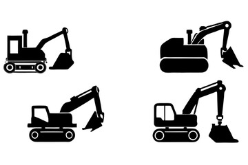set of Construction excavator vector silhouette illustration isolated on white background