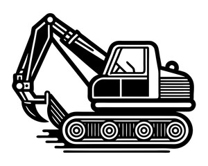 Construction excavator vector silhouette illustration isolated on white background