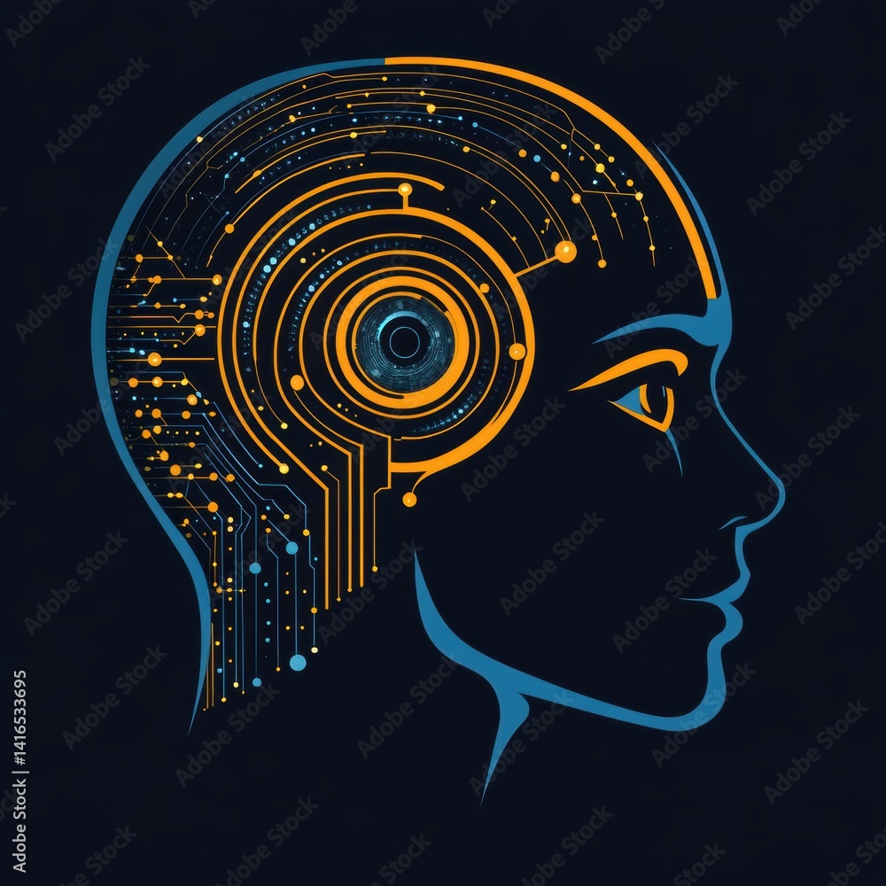Poster abstract ai head silhouette with intricate circuit board and tech-inspired design