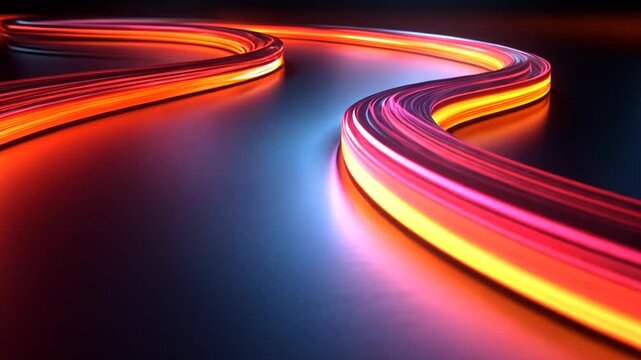 Abstract Neon Lightscape: Dynamic Curves of Red and Orange Glowing Trails