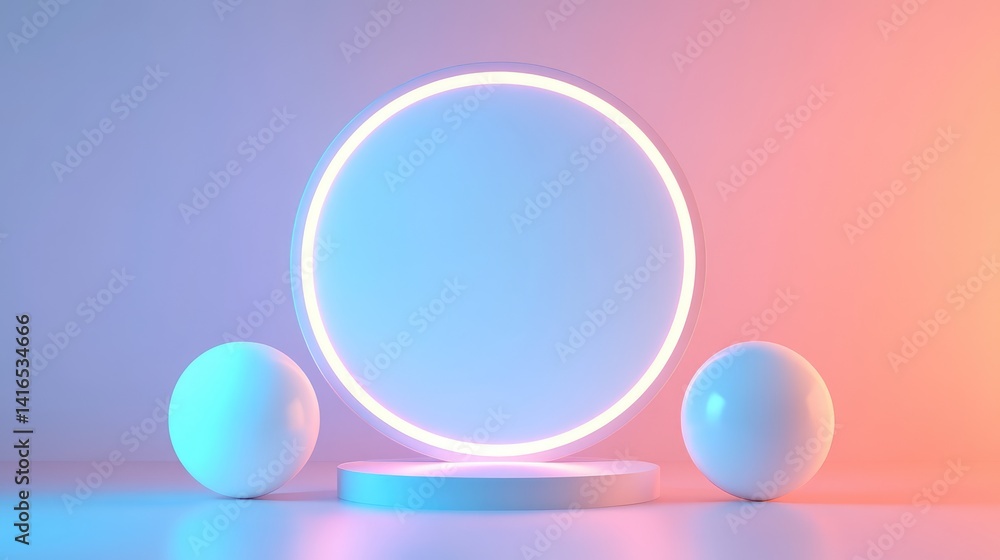 Aufkleber a soft glow from futuristic holographic elements surrounding an empty space, representing innovation