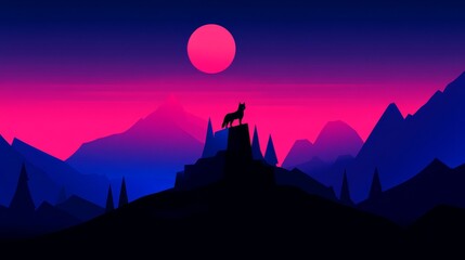Retro pixel landscape with celestial orb in a night with geometric mountain shapes evoking a nostalgic digital art experience for viewers