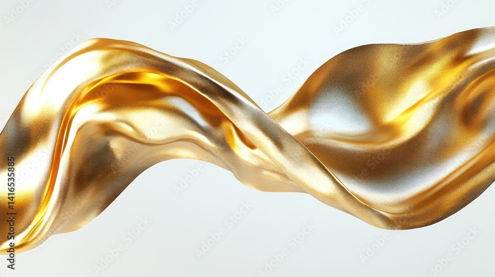 Aufkleber background of golden flowing ribbon twisting in air against soft white light. dynamic elegance with 