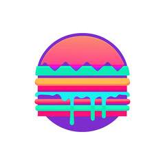 Glitch Art Style Burger in Vaporwave Colors on Transparent Background  