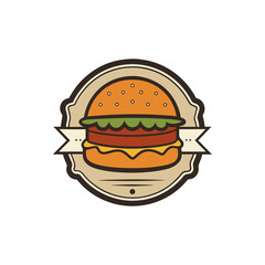 Hand Drawn Vintage Food Label Burger Illustration on Transparent Background  