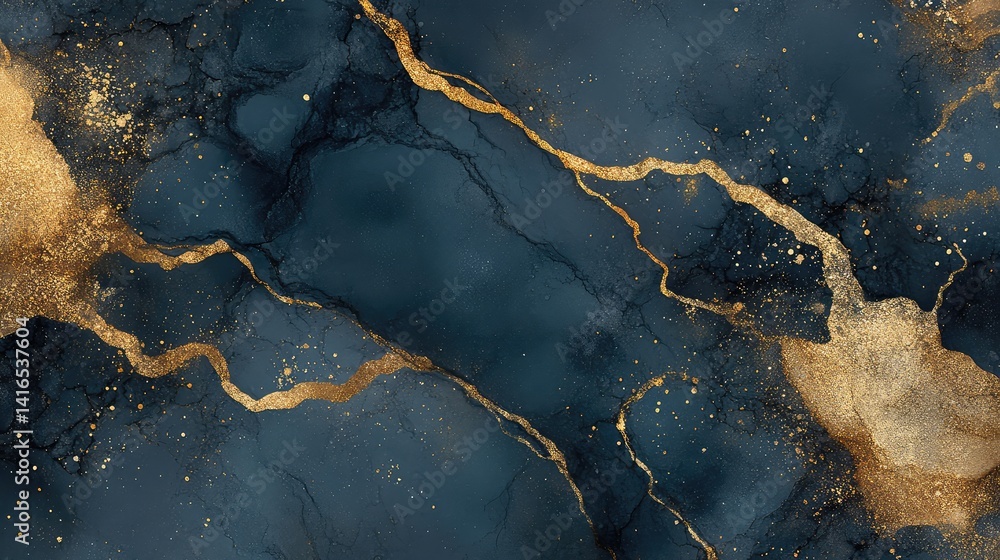 Poster deep navy background with gold specks and soft bokeh effects for a classy, expensive feel and ample 
