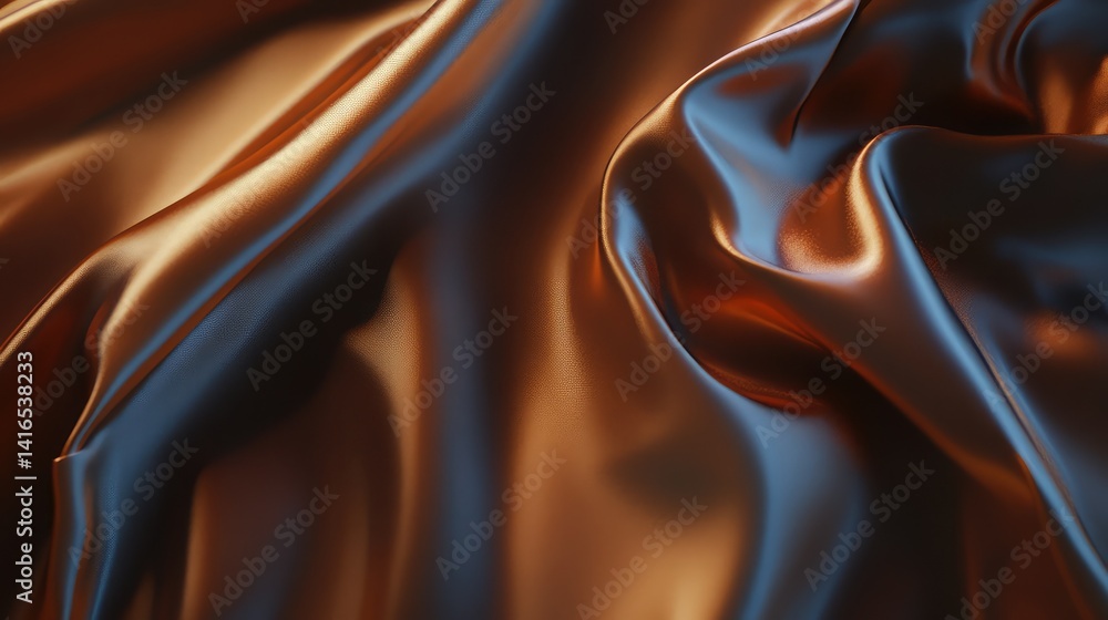 Poster elegant gold satin fabric draped in soft folds, creating highlights and shadows under warm light. sm