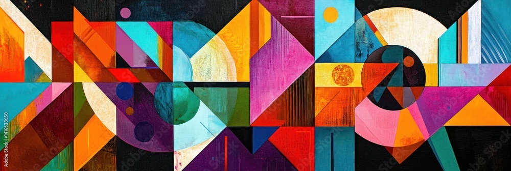 Poster bold geometric abstraction with dynamic color interplay and texture