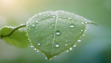 A vibrant green leaf glistens with water droplets, showcasing natural beauty in detail.