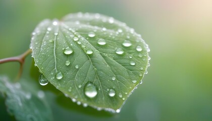 A single, vibrant green leaf glistens with water droplets, showcasing natural beauty up close.