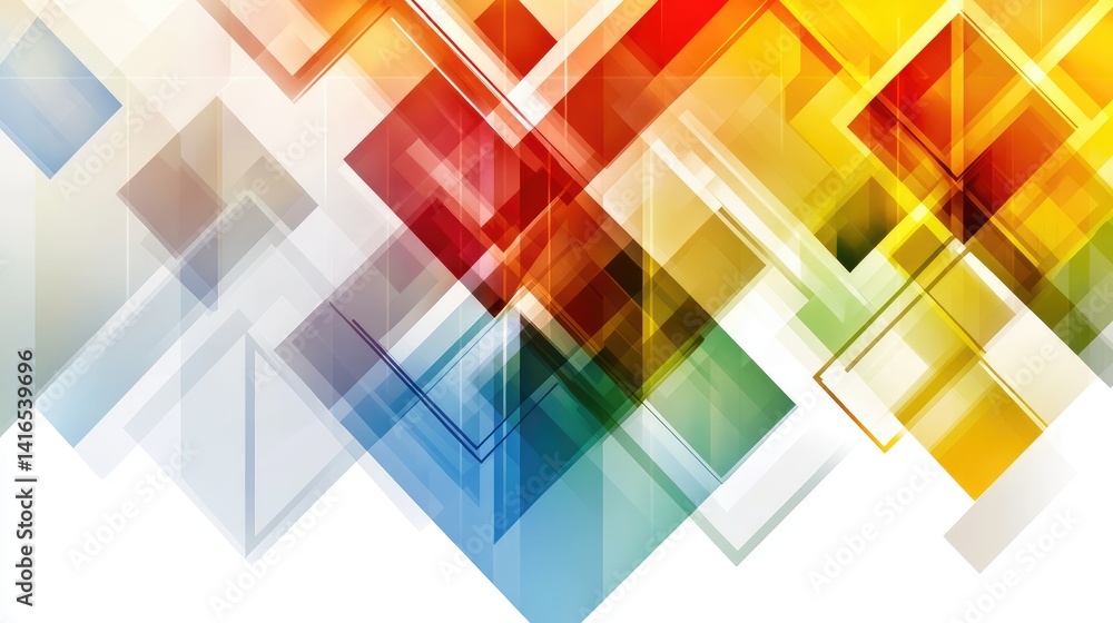 Poster floating geometric shapes and soft gradients on a blank background, representing the fusion of creat