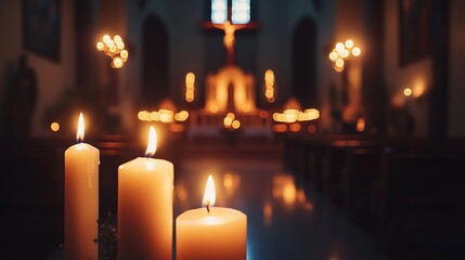 Serene Church Interior with Lit Candles