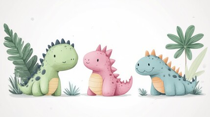 Obraz premium Cute dinosaurs in a jungle setting (5)