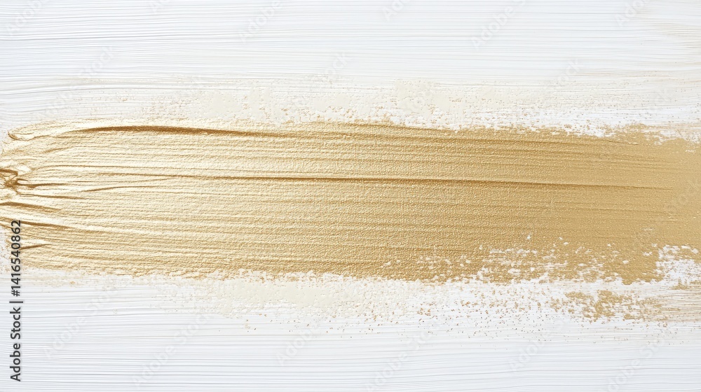 Poster golden metallic brush strokes on matte white canvas texture. artistic background with room for layou