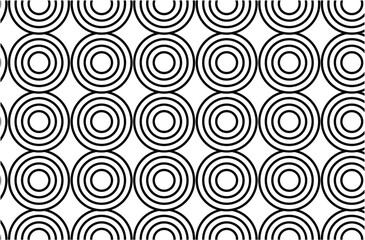 Abstract black and white seamless pattern features a geometric design with round circle shapes, creating a stylish vector illustration for textile decor